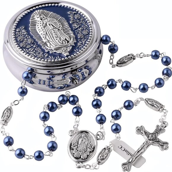 Catholic Rosary Necklace Beads Virgin Mary Crucifix Gift Box for Women Men - Picture 1 of 9